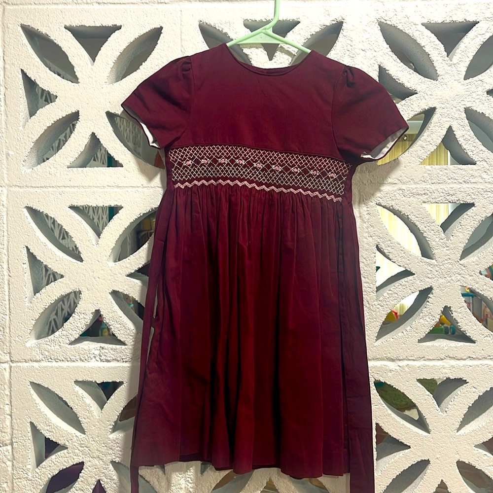 Edgehill Collection Burgundy Smocked Short-Sleeve Dress